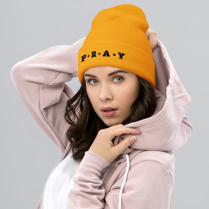 Pray Acrylic Cuffed Beanie - Black print