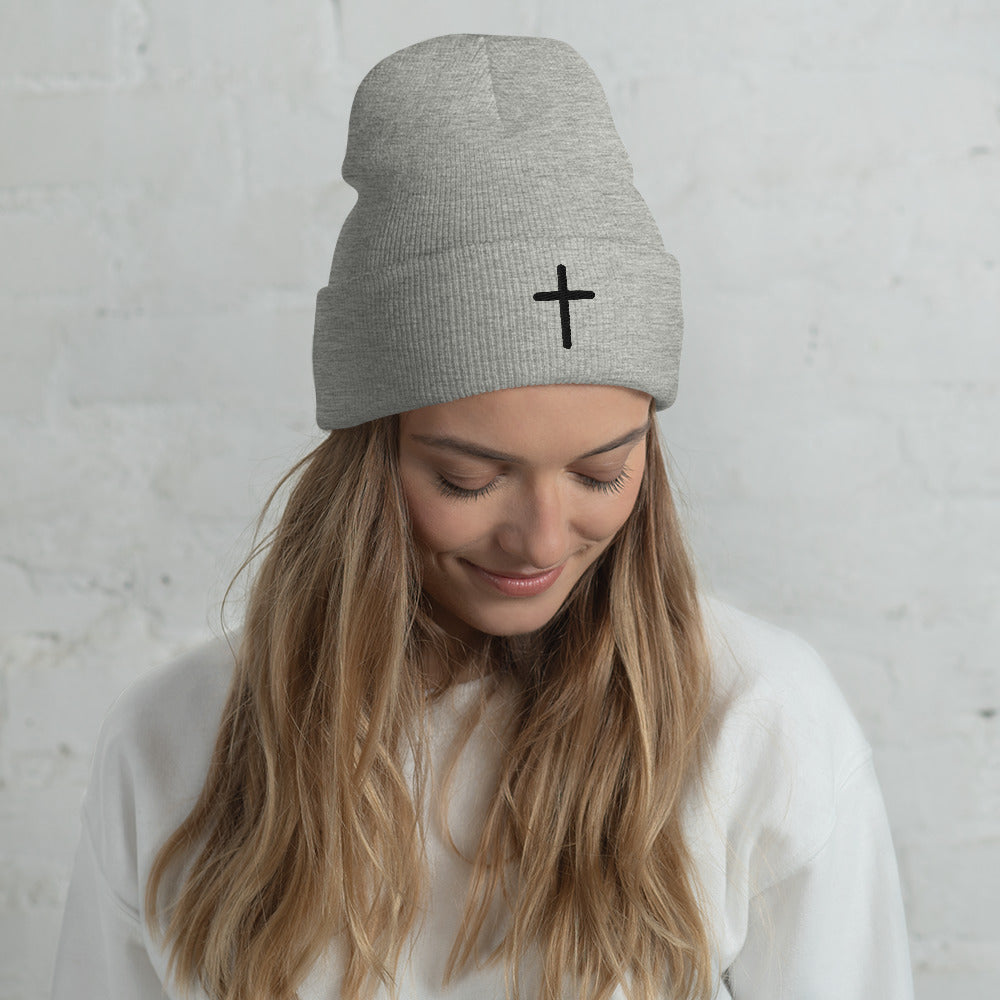 Inspirational Black Cross Beanie