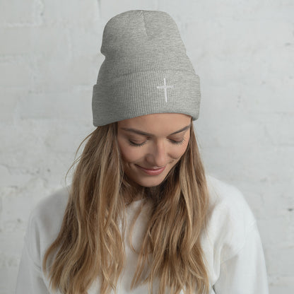 Inspirational White Cross Beanie