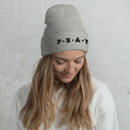 Pray Acrylic Cuffed Beanie - Black print