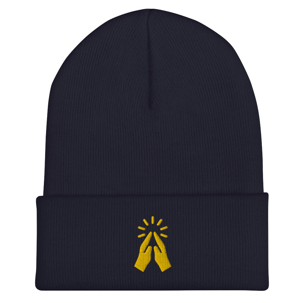 Praying Hands Acrylic Cuffed Beanie - Yellow print