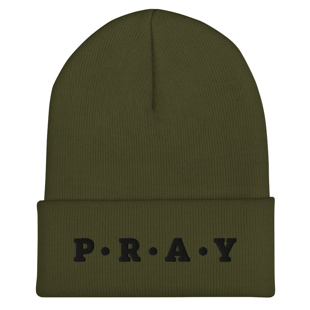 Pray Acrylic Cuffed Beanie - Black print