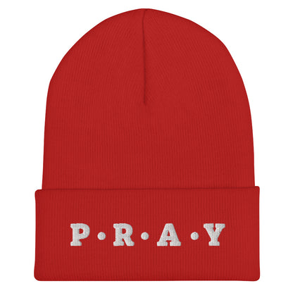 Pray Acrylic Cuffed Beanie - Cement white