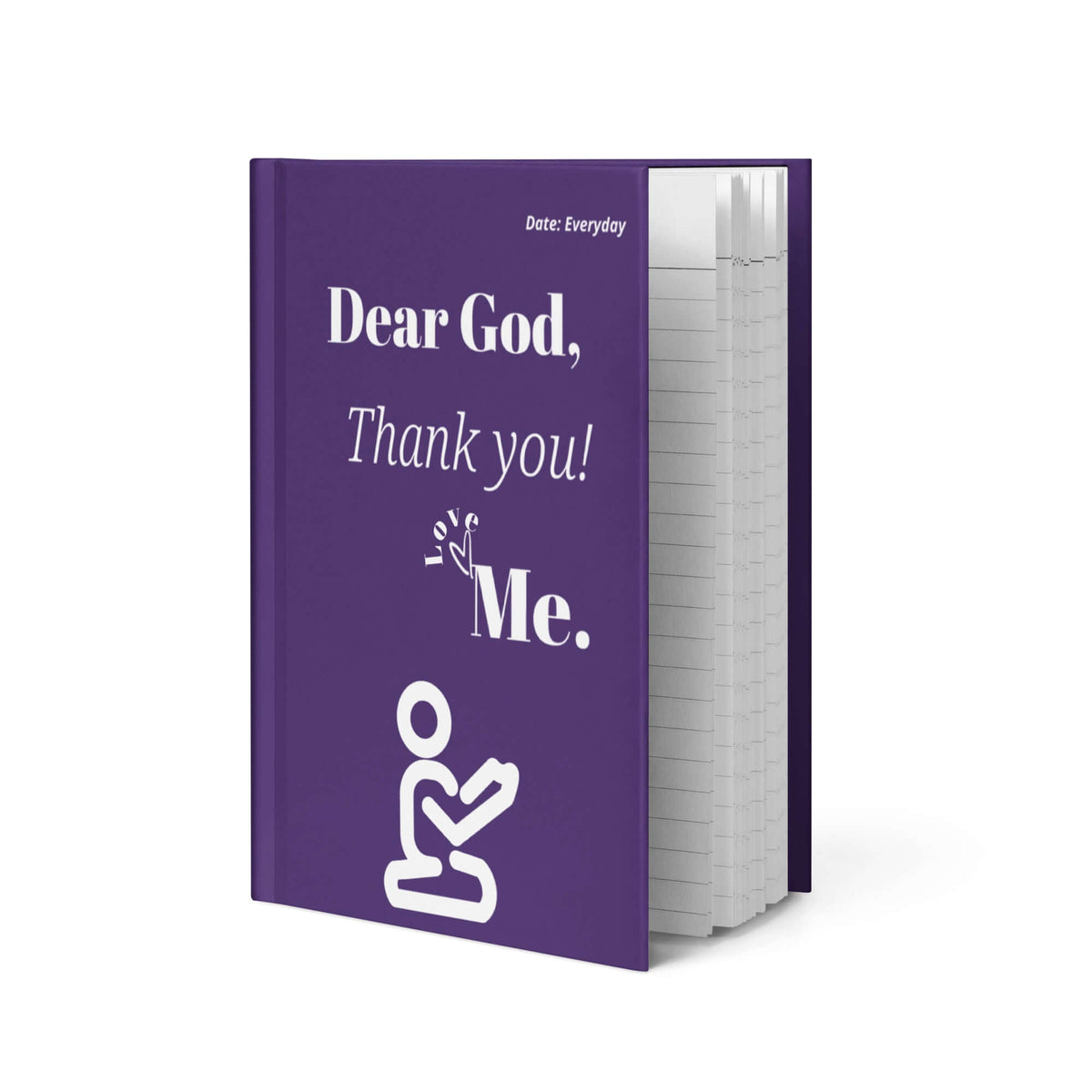Dear God Christian Prayer Journal with purple hardcover and kneeling prayer figure design.