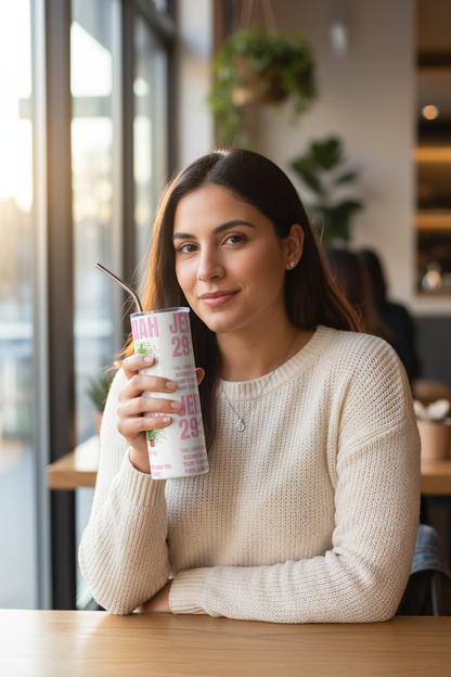Jeremiah 29:11 White Tumbler – Hispanic Female Lifestyle Mockup