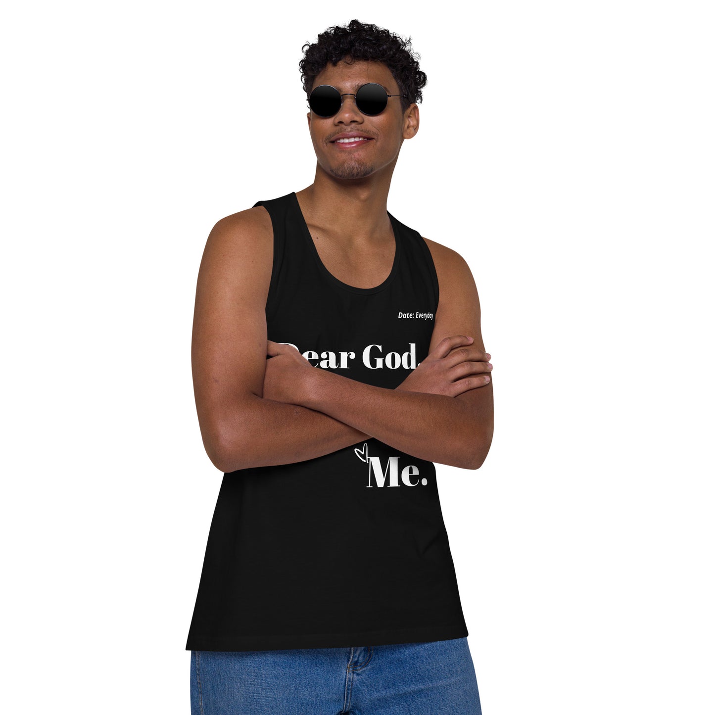 Dear God Men’s premium cotton tank top - White Print