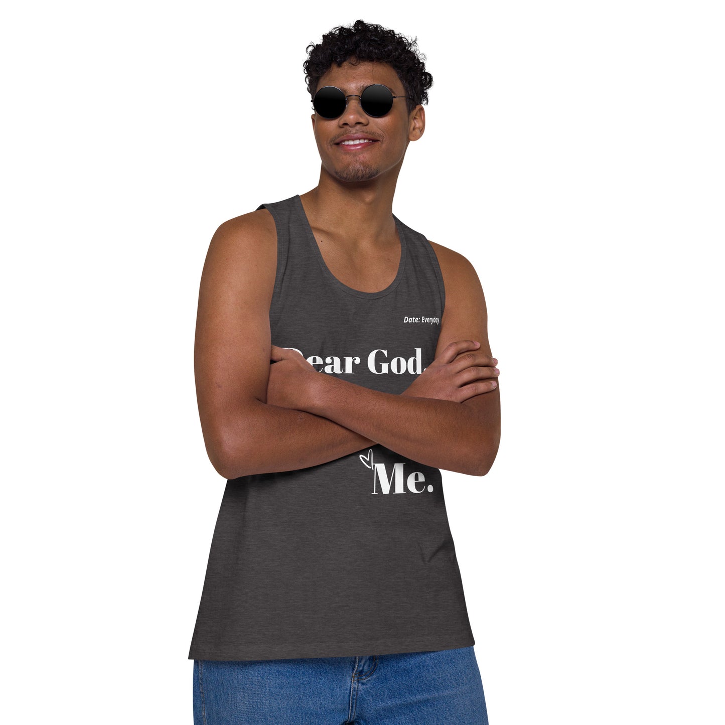 Dear God Men’s premium cotton tank top - White Print