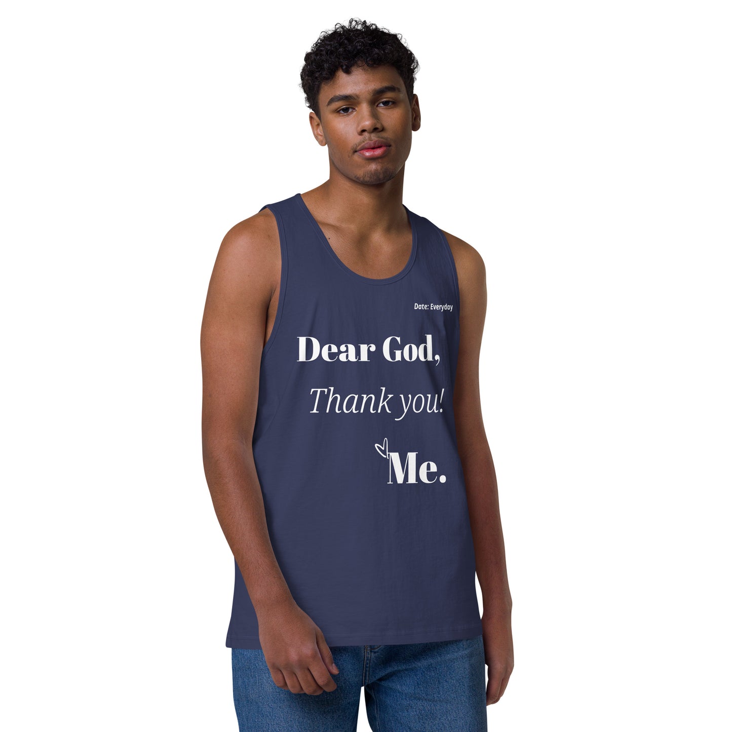 Dear God Men’s premium cotton tank top - White Print