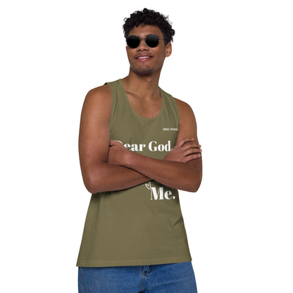 Dear God Men’s premium cotton tank top - White Print