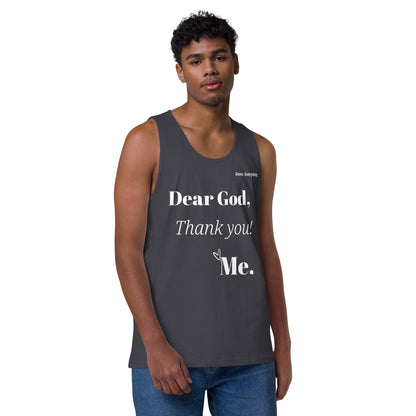 Dear God Men’s premium cotton tank top - White Print