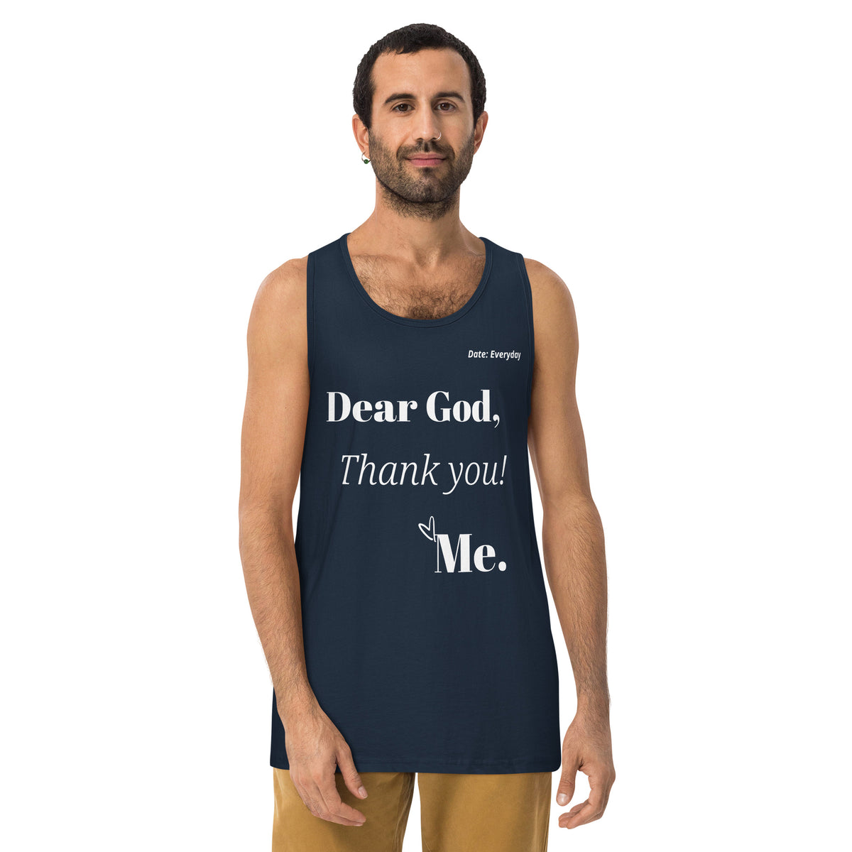 Dear God Thank You Love Me Men's Premium Cotton Tank Top - White | Faith Muscle Tank
