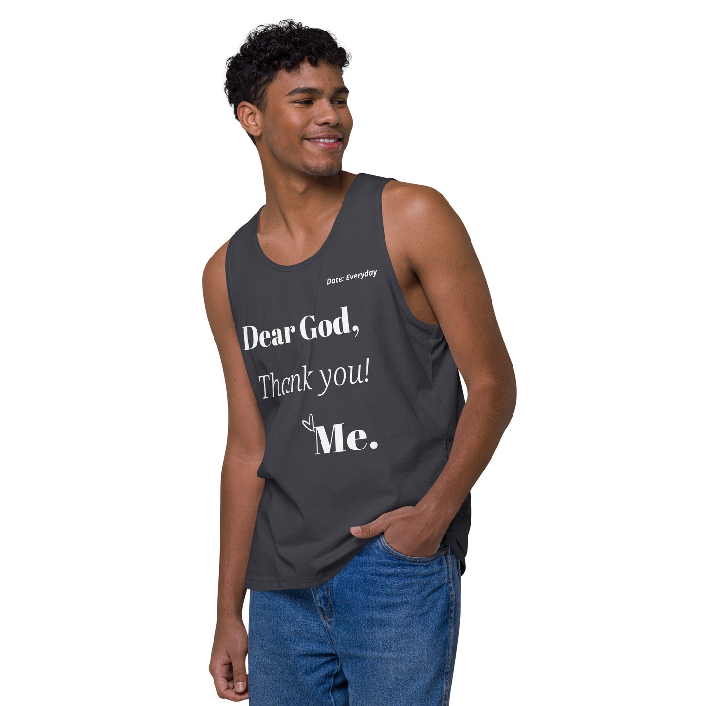 Dear God Men’s premium cotton tank top - White Print