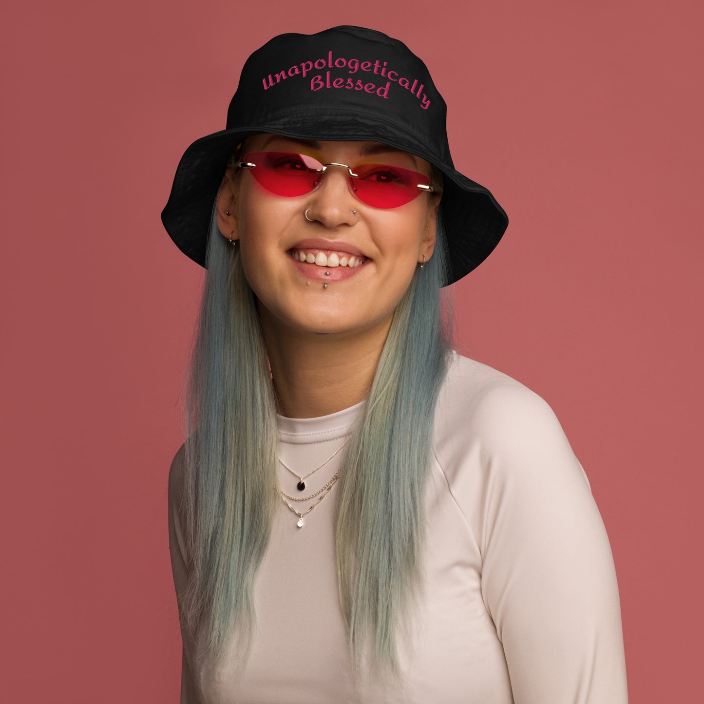 Unapologetically Blessed Organic bucket hat - Black/Pink