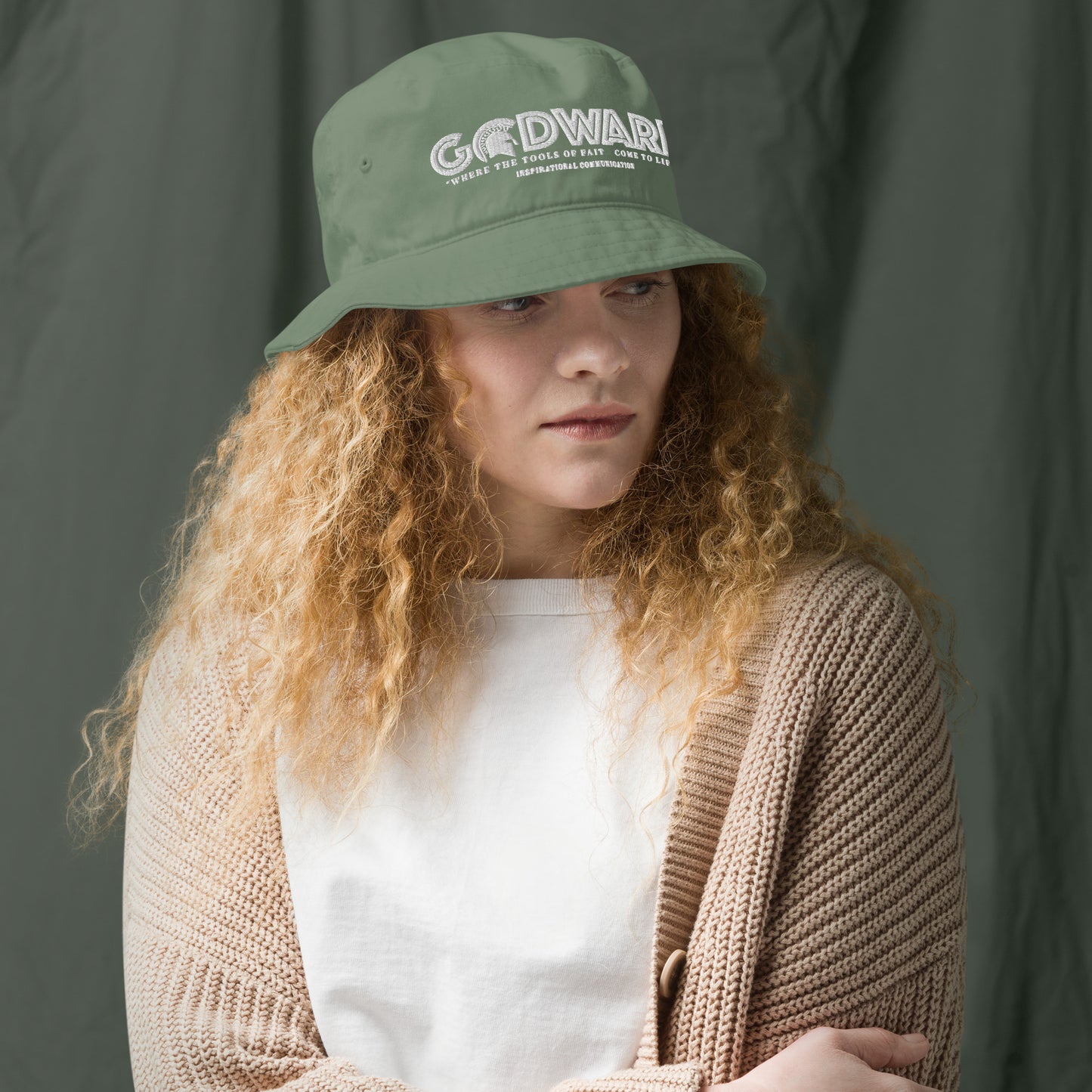 Brand Logo Organic bucket hat - White print