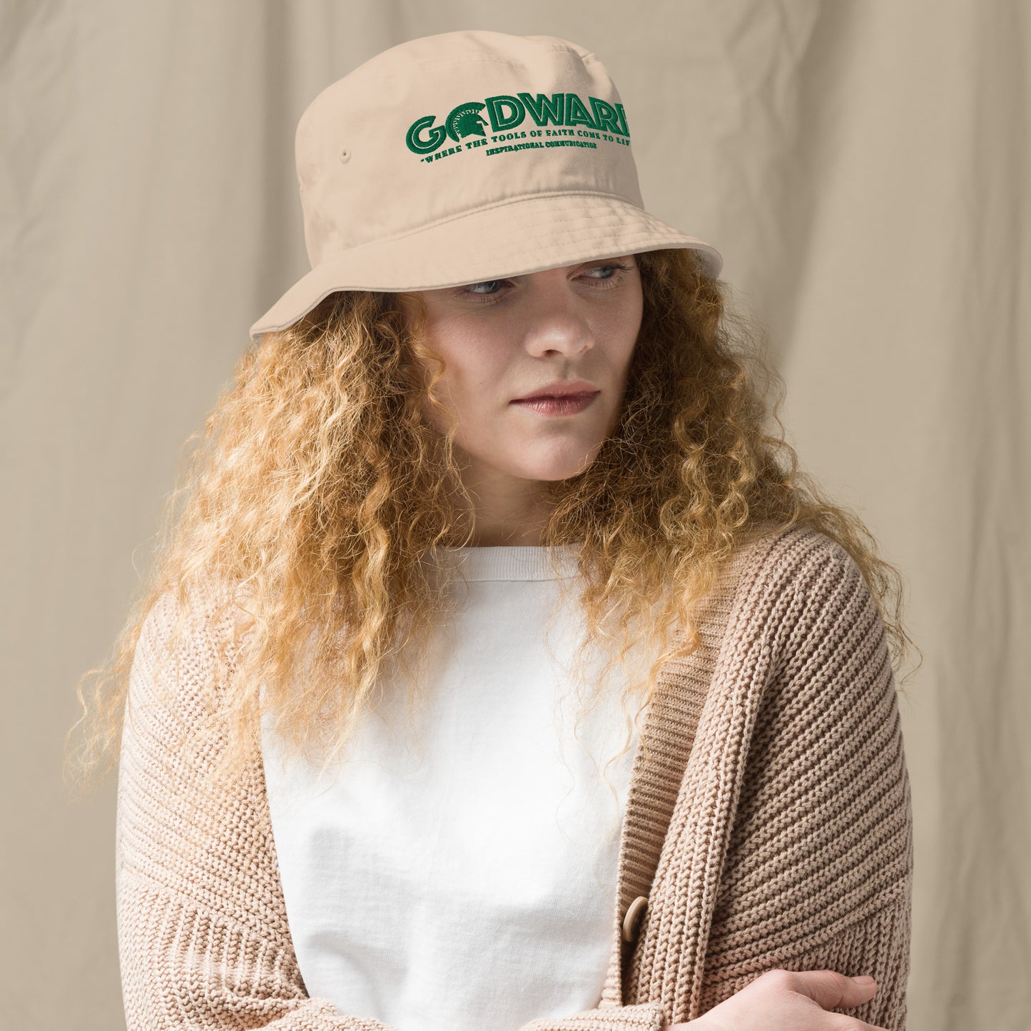 Brand  Logo Organic bucket hat - Green print