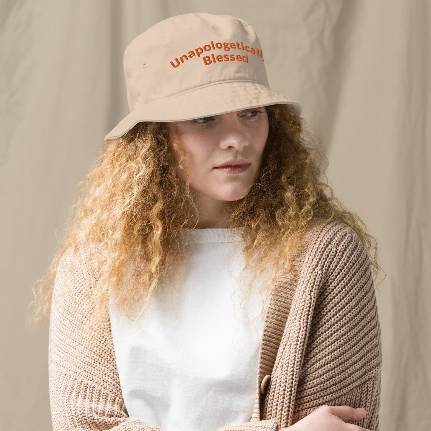 Unapologetically Blessed Organic bucket hat - Orange print