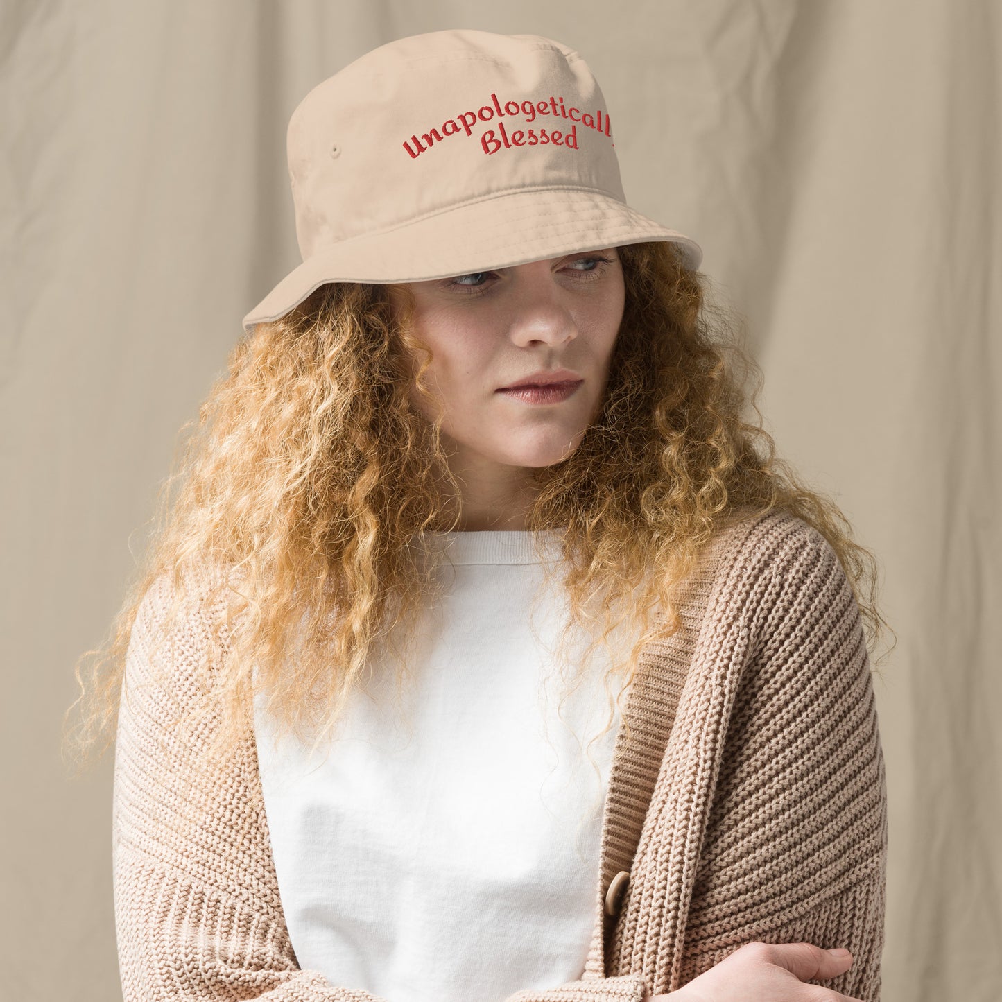 Unapologetically Blessed Organic bucket hat - Red print