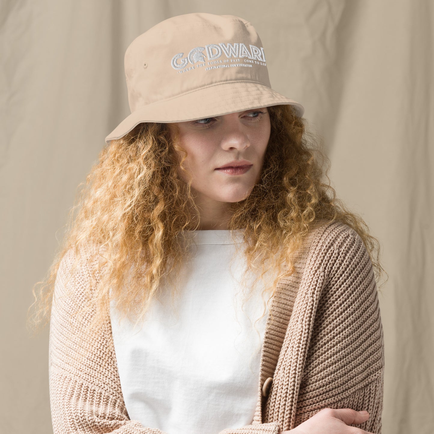 Brand Logo Organic bucket hat - White print