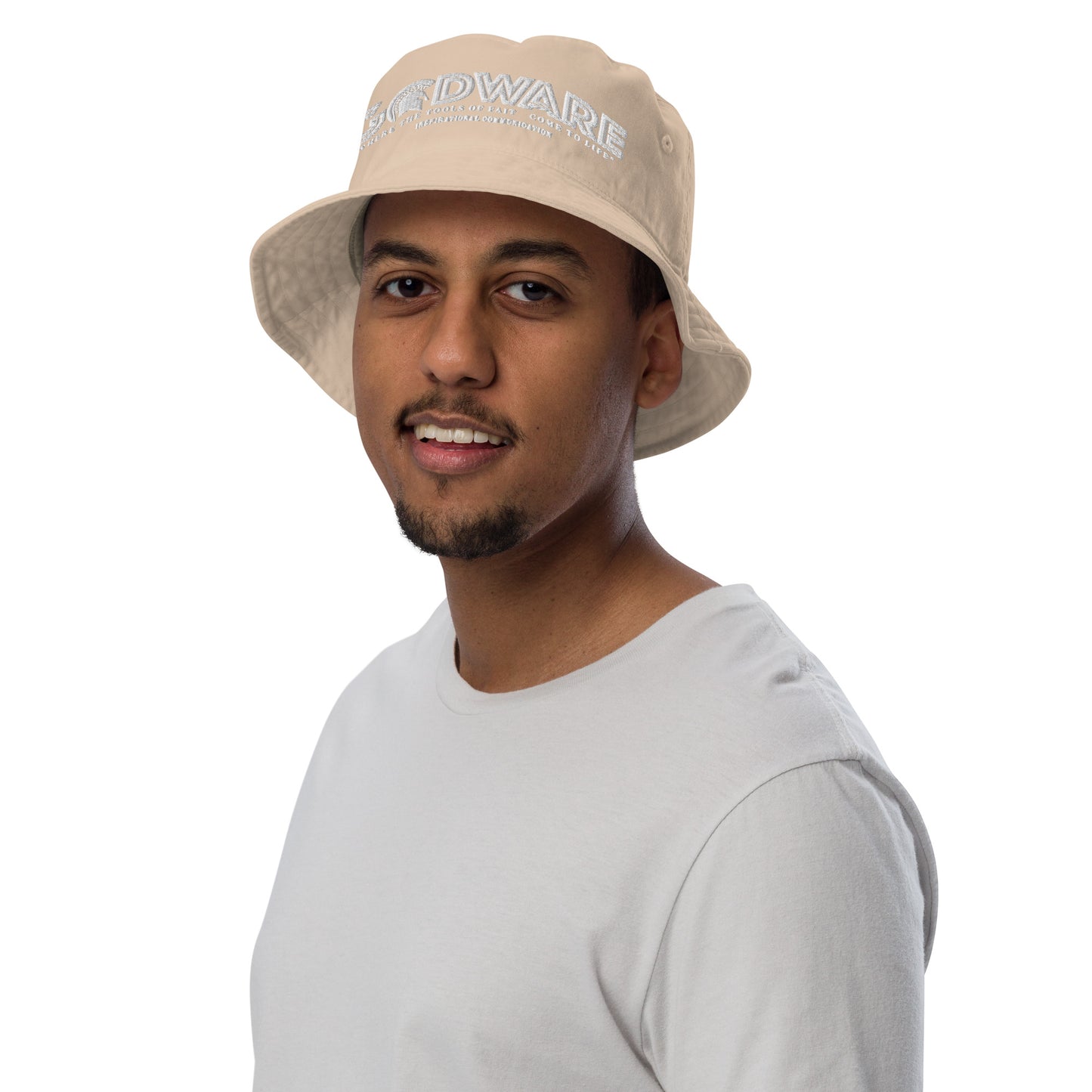 Brand Logo Organic bucket hat - White print