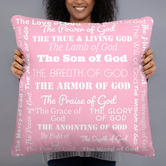 Attributes of God Fluffy Throw Pillow - rose petal