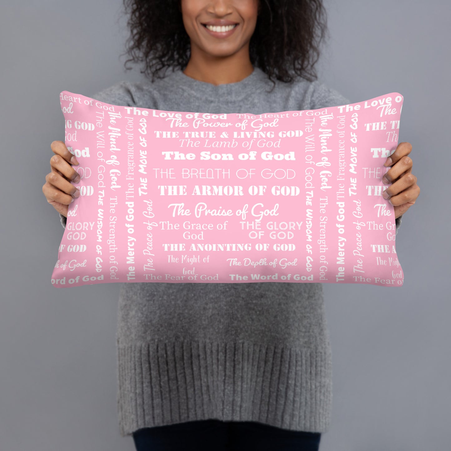 Attributes of God Fluffy Throw Pillow - rose petal