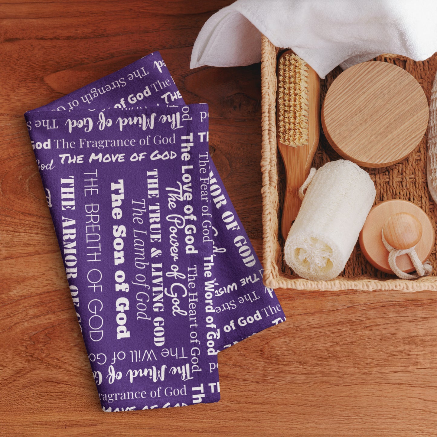 Attributes of God Hand towel - Purple/White