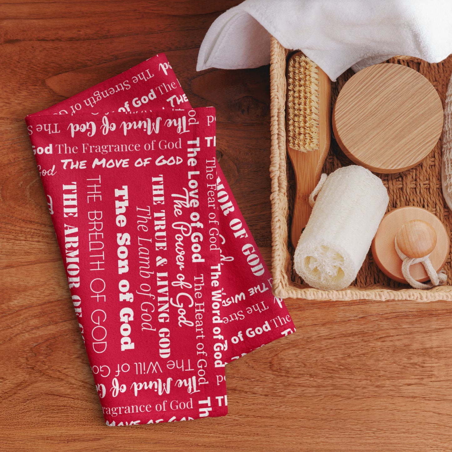 Attributes of God Hand towel - Red/White