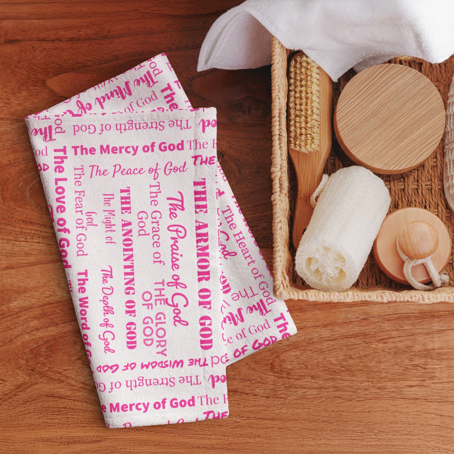 Attributes of God Terry Hand towel - pink print