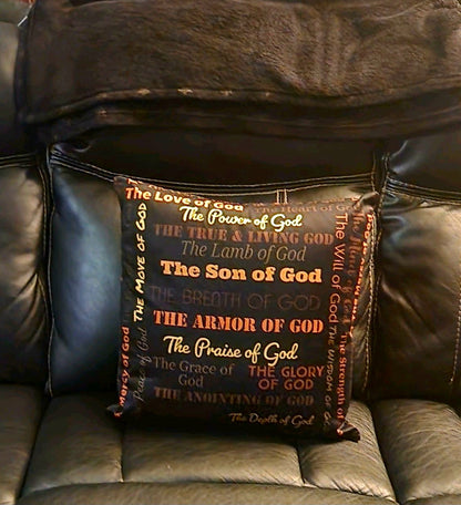 Attributes of God Inspirational Throw Pillow - Earth-tone/Black