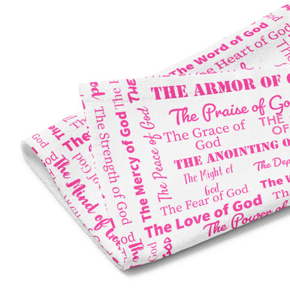 Attributes of God Terry Hand towel - pink print