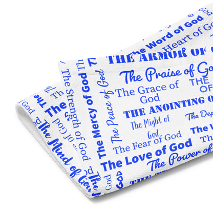 Attributes of God Hand towel - White/Royal