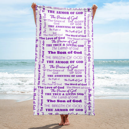 Attributes of God Plush Terry Towel - White/Purple