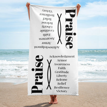 Praise inspirational plush towel- White/Black