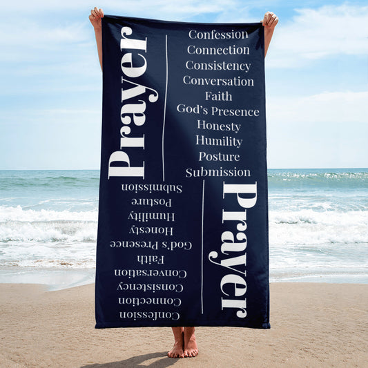 Prayer inspirational plush towel - Navy/White