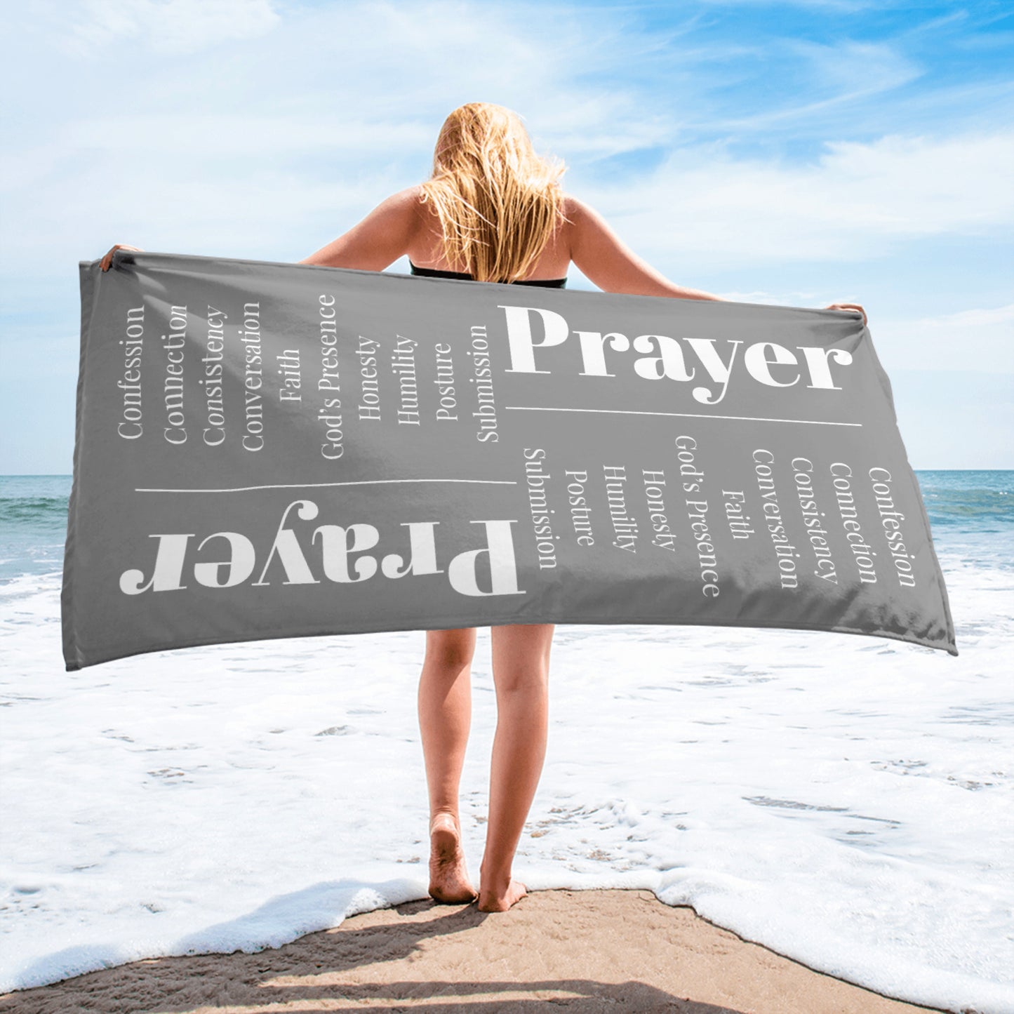 Prayer inspirational plush towel - Grey/White