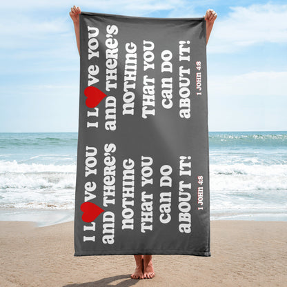 I Love You Plush Terry Towel - Dark Grey/White