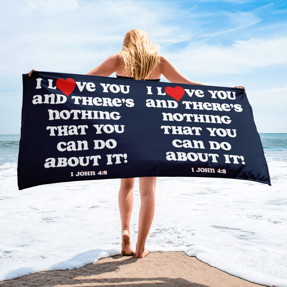 I Love You Plush Terry Towel  - Navy