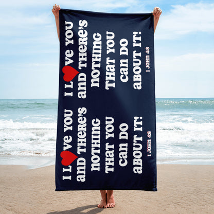 I Love You Plush Terry Towel  - Navy