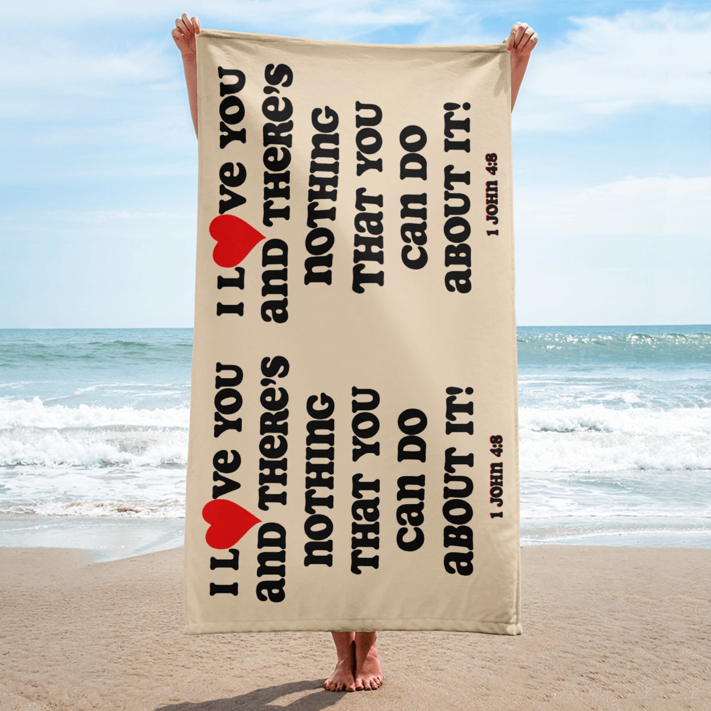 I Love You Plush Terry Towel - Beige