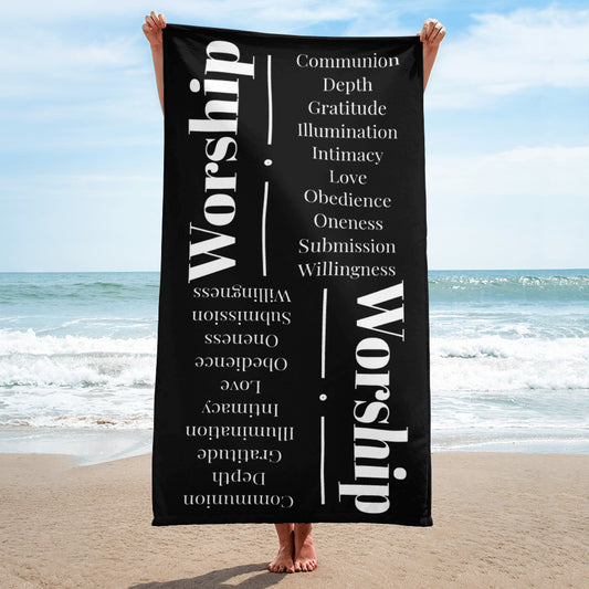 Worship inspirational plush towel - Black/White