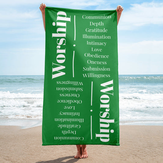 Worship collection inspirational towel- Green/White