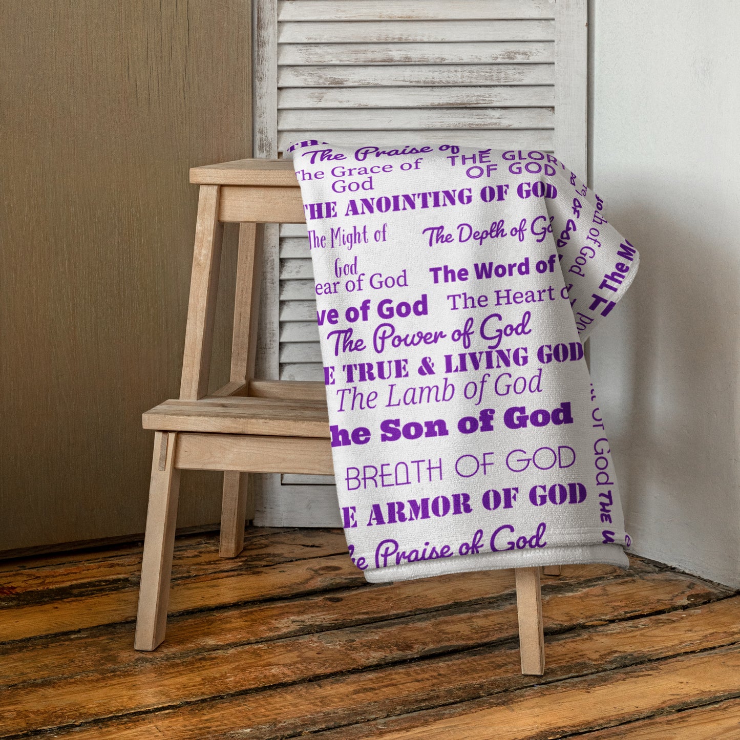 Attributes of God Plush Terry Towel - White/Purple