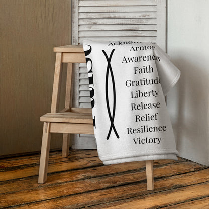 Praise inspirational plush towel- White/Black