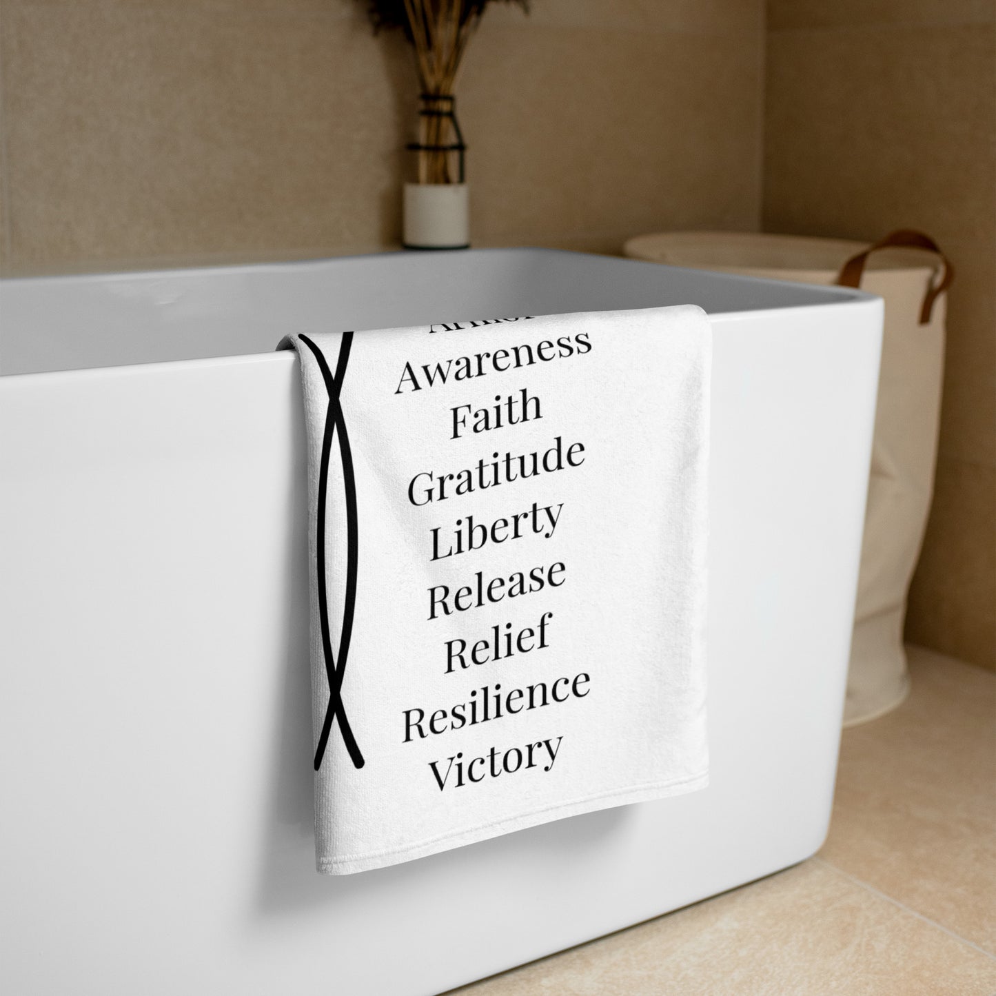 Praise inspirational plush towel- White/Black