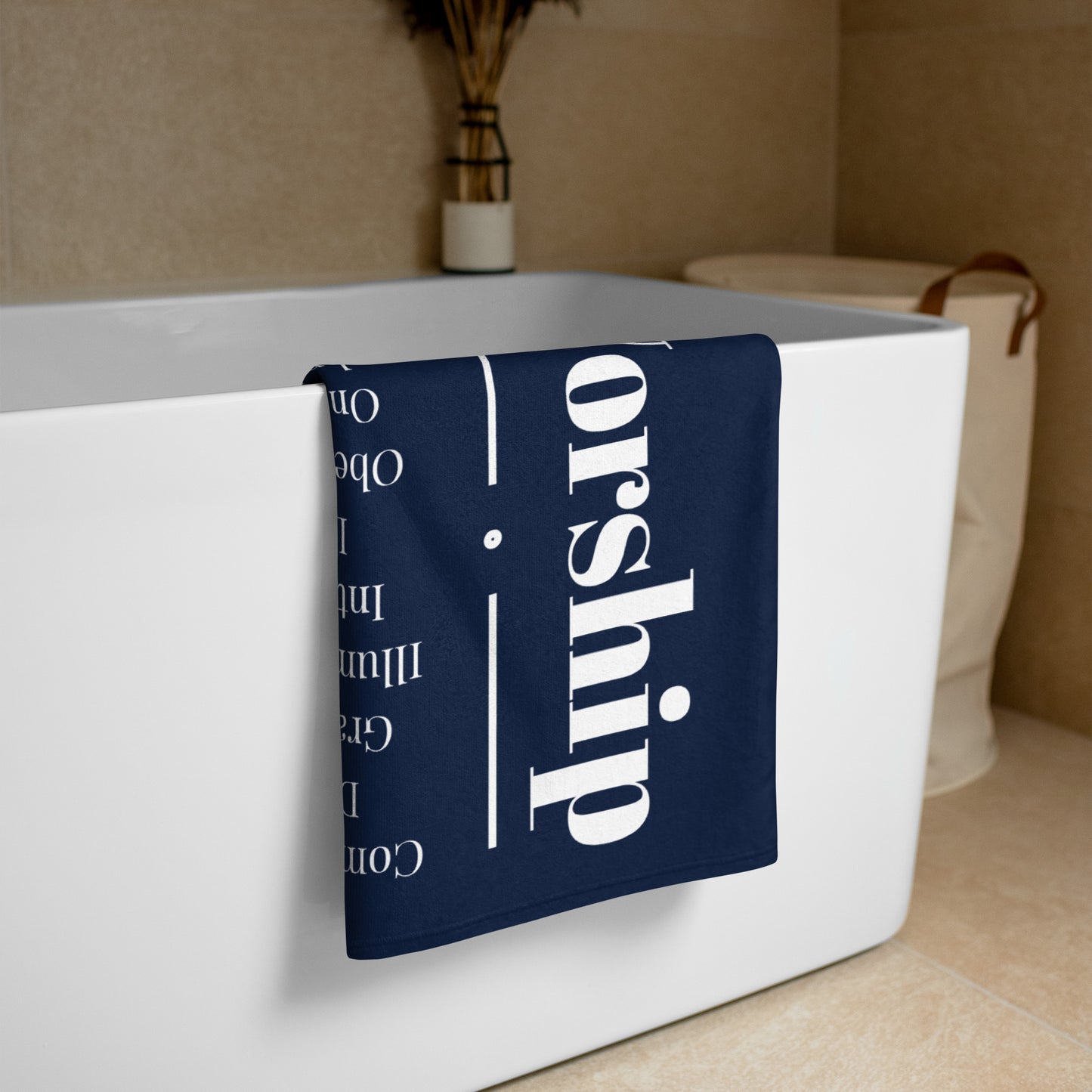 Worship inspirational plush towel - Navy Blue