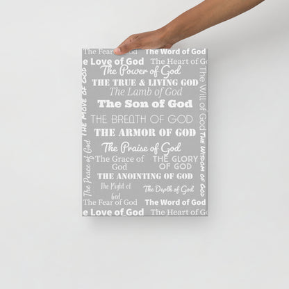 Attributes of God thin canvas wall decor - Med. Grey