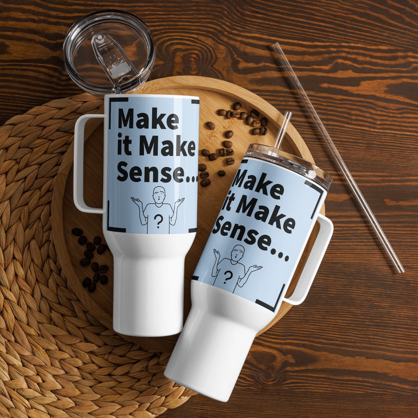 Make Sense 40 oz Travel mug with a handle - Powder Blue