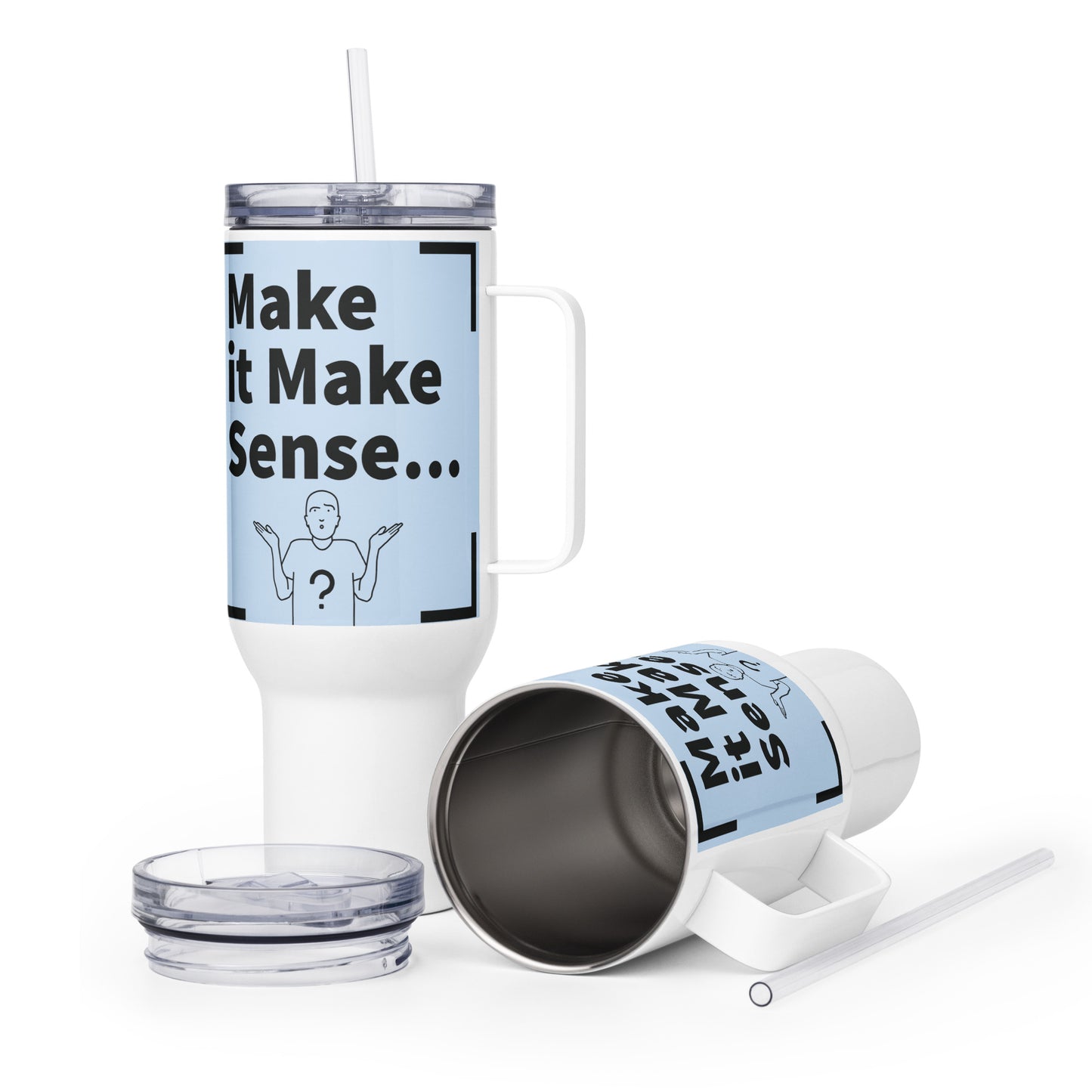 Make Sense 40 oz Travel mug with a handle - Powder Blue