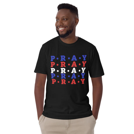 Pray - Soft Style Unisex Cotton T-Shirt (blue multi)