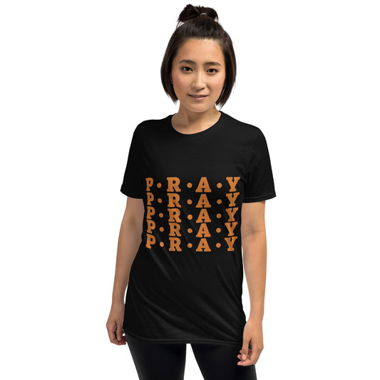 Pray - Soft Style Unisex Cotton T-Shirt (Earth orange print)